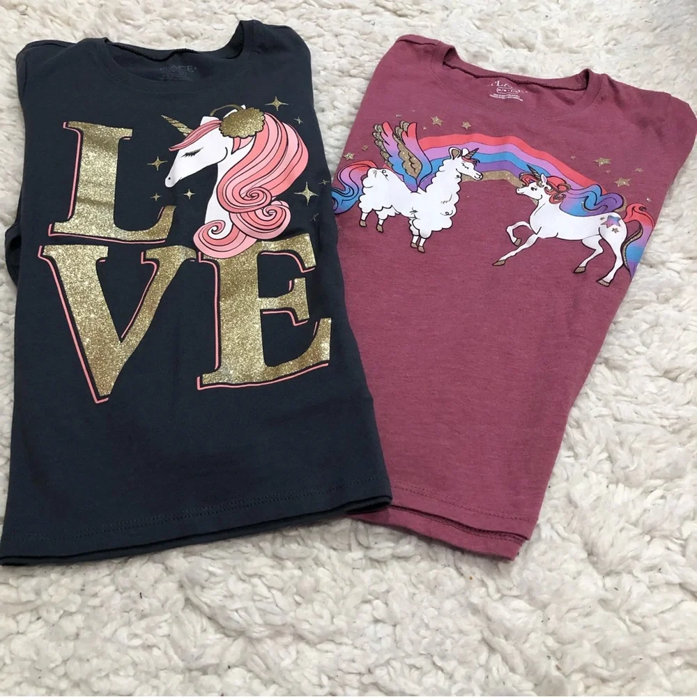The Children’s Place Unicorn and Llama long sleeve tees Size Med 7/8